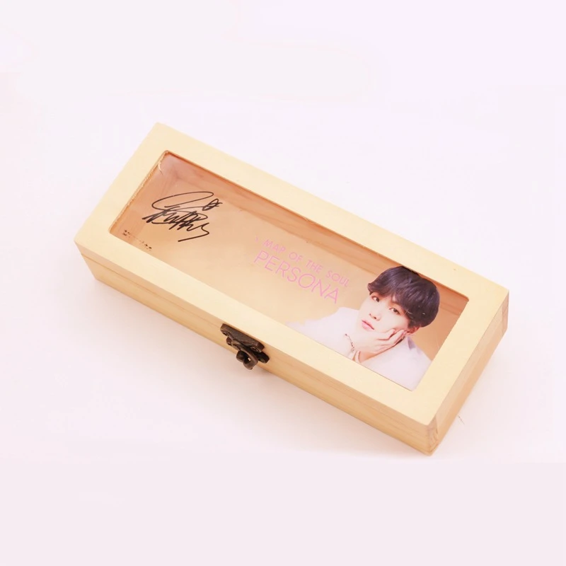 Kpop Bangtan Boys Retro Pine Rectangular Wooden Storage Box Flip Solid Wood Gift Box Handmade Craft home Case box