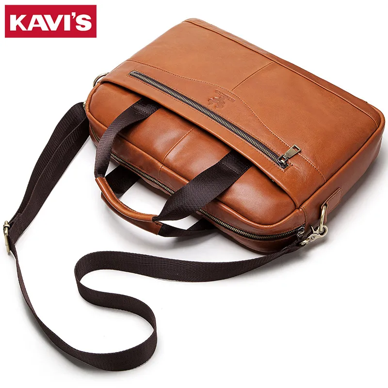 Сумка KAVIS из натуральной кожи портфель для мужчин дорожная сумка ноутбука через