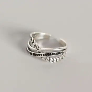 

Multi-layer Line Weaving Chain Ring Open Vintage Cubic Zirconia Real 925 Sterling Silver Rings For Women Fine Jewelry 925-989