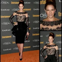 Сексуальные маленькие черные короткие вечерние платья с кружевом длиной выше колена атласные баски с длинными рукавами Zuhair Мурад Звездные вечерние платья