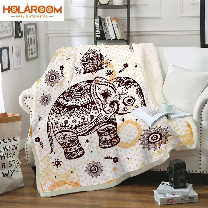 Одеяло с рисунком мандалы одеяла принтом слона утолщенный двухслойный толстый