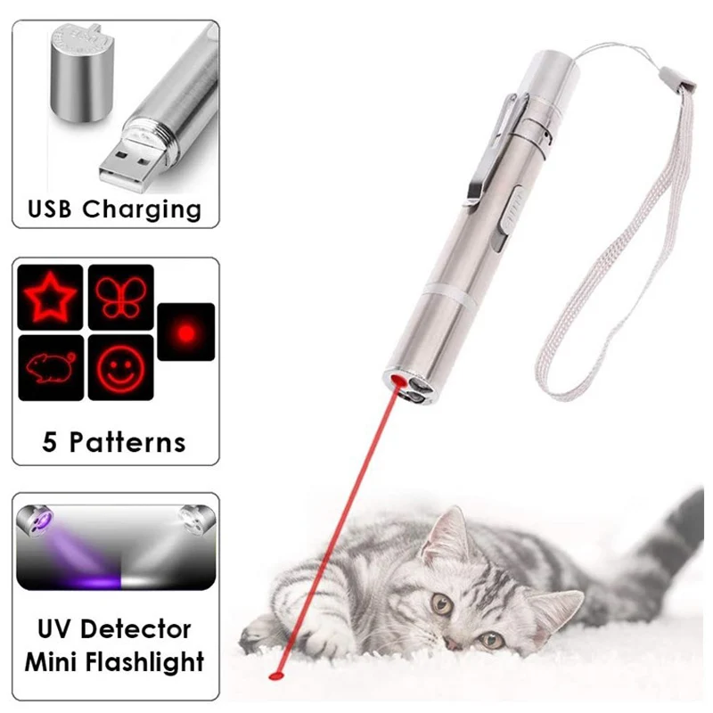 3 In 1 USB Rechargeable Funny Cat Chaser Toys Mini Flashlight Laser LED Pen Light Cat Light Pointers Funny Pet Toys Dropshipping