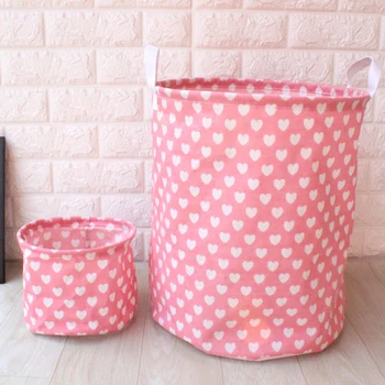 

Cotton Linen Laundry Basket Dirty Clothes Bags Nordic Waterproof Pink Folding Kids Toys Storage Bucket Laundry Hamper Organizer