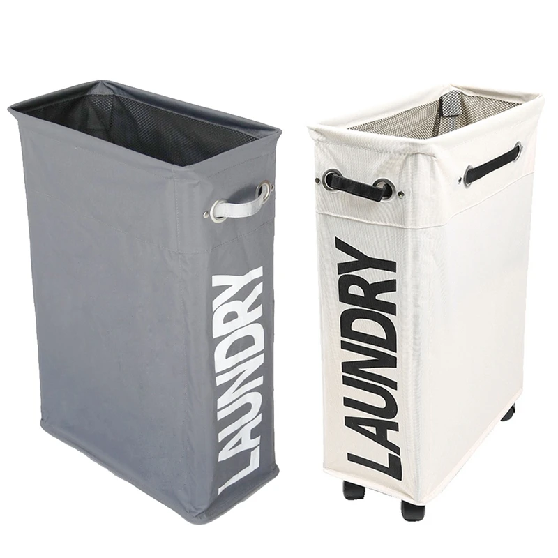 

2Pcs Wheeled Oxford Laundry Basket Laundry Basket Trash Can with Universal Wheel Foldable Dirty Clothes Storage Box-White with D