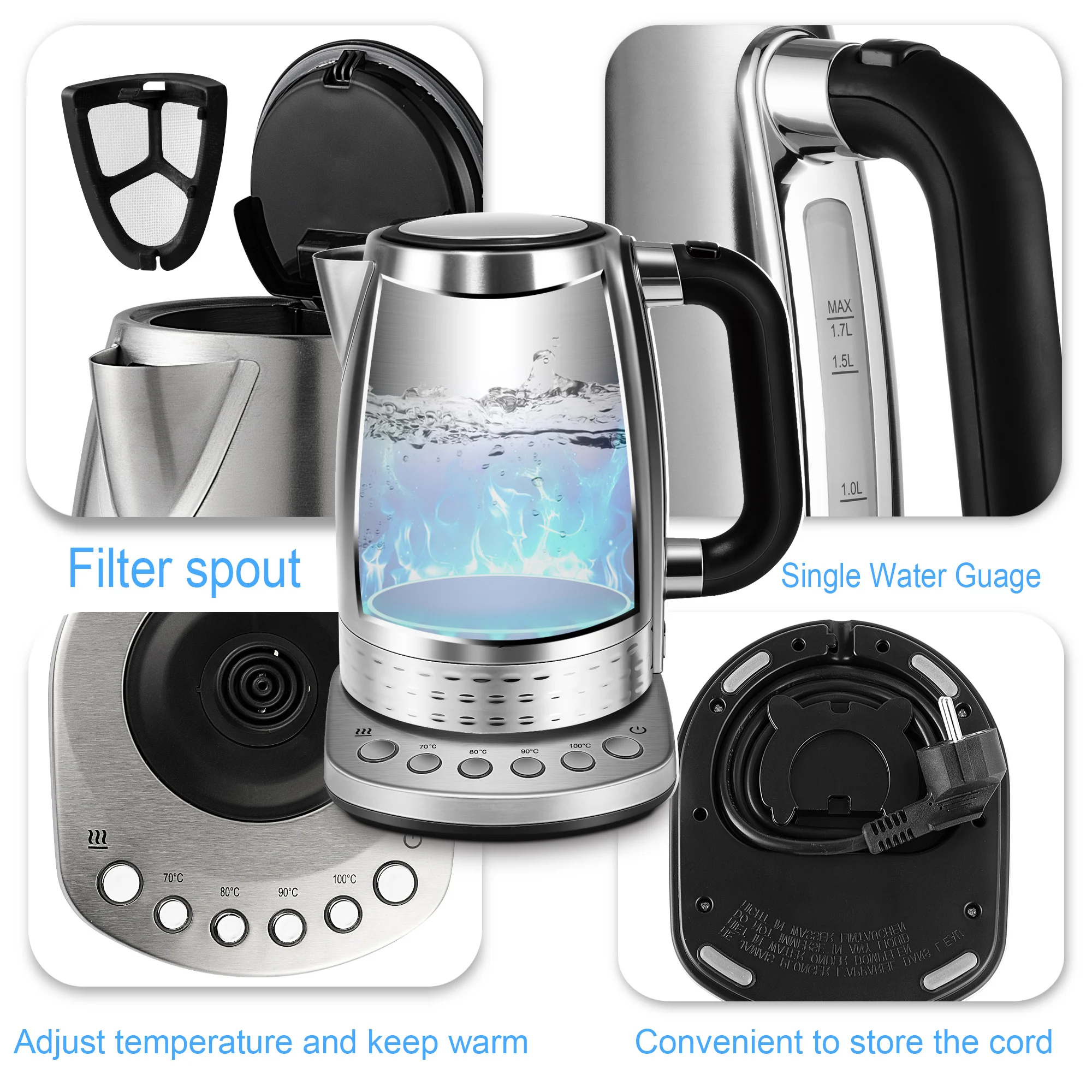 1.7L Electric Kettle Tea Coffee Thermo Pot Appliances Kitchen