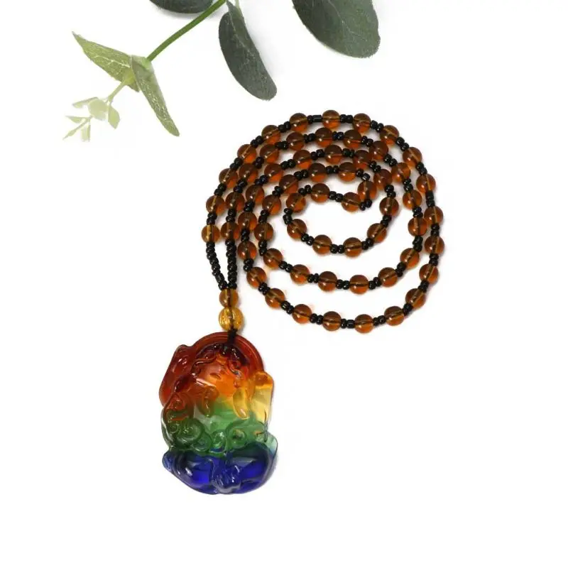 

Rainbow Crystal Pi Xiu Pendant Necklace Attract Wealth and Good Luck Jewelry LX9D