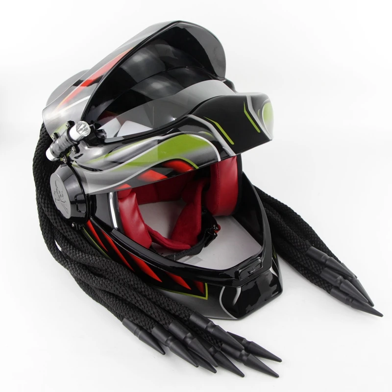 Black ACC Full Face Motorcycle Helmet with Goggles Predator Harley Retro Crash Motorcycle Helmet with Led Spotlights