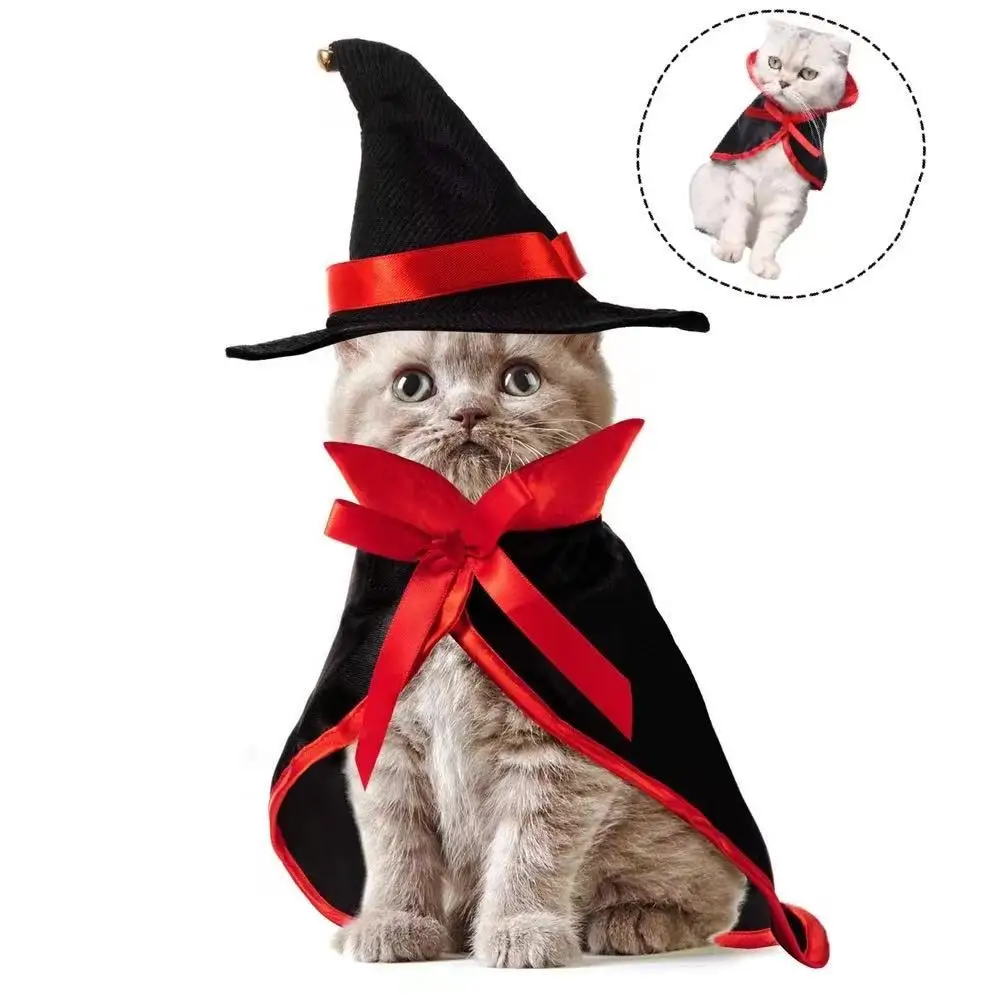 Halloween Pet Cloak Suit New Wizard Hat Cat Funny Costume Holiday Dress