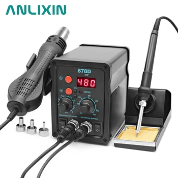 Online 878D Soldering Station 700W Heat Gun Soldering Iron Digital LED Display Adjustable Temperature Control 220V 2 In 1 SMD Rework