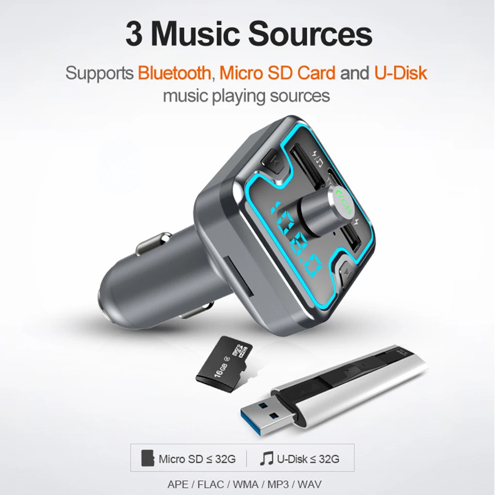 Автомобильный MP3-плеер Bluetooth телефонный звонок громкой связи ответ на два порта usb type-c быстрое зарядное устройство беспроводной музыкальный проигрыватель