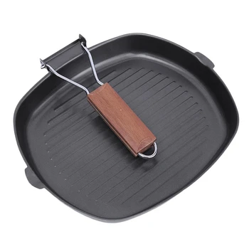 

Non-Stick Frying Pan Wooden Handle Foldable Kitchenware Cooking Steak Pot Portable Square Grill