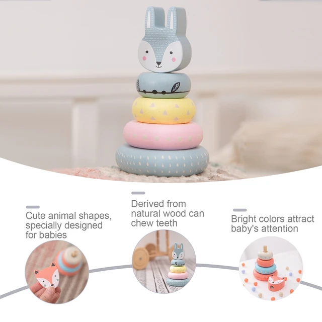 Baby Toy Wooden Building Block Colored Fox Creative Educational Toys Nordic Style Stacking Game Rainbow Rabbit Wooden Toy 2