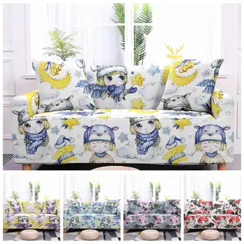 

Elastic Sofa Cover Cute Little Girl Stretch Slipcovers for Living Room Couch Cover L shape Armchair Cover 1/2/3/4 seat