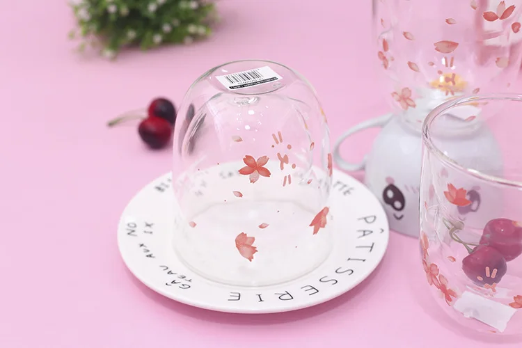 Двухслойное стекло Sakura rabbit, креативная Милая стеклянная чашка, материал из боросиликатного стекла