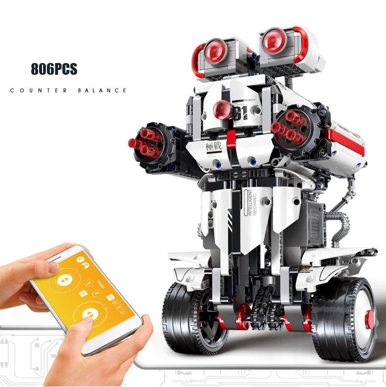 technic 2.4Ghz rc smart programming robot building block with light brick app radio remote control shoting toys collection