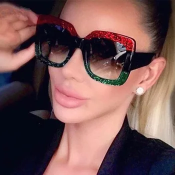 

Oversized Sunglasses for Women luxury Design colour mixture Retro Sun glasses Red Green Shades eyewear vintage woman oculos