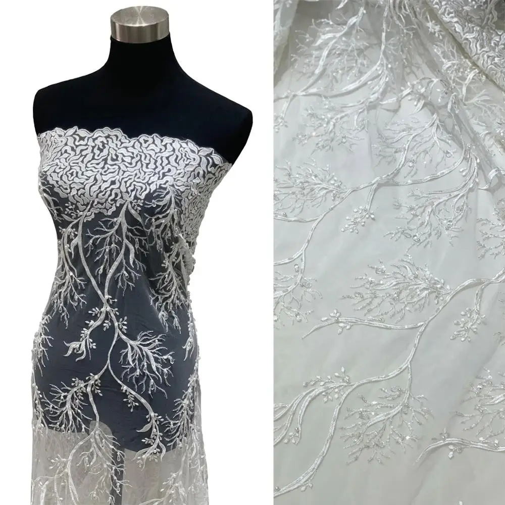 

Роскошное элегантное белое свадебное платье, материал для невесты, вышивка ручной работы из бисера, кружевная ткань, кристальная сетка, Формальные вечерние платья, 2022