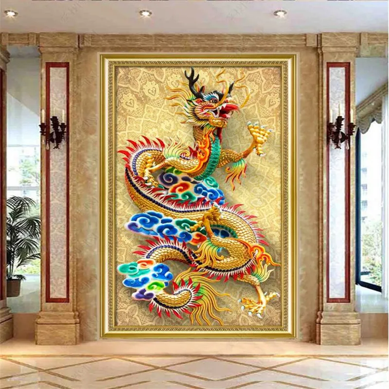 Роскошные китайские тисненые драконы 3D фотообои для отеля гостиной крыльца