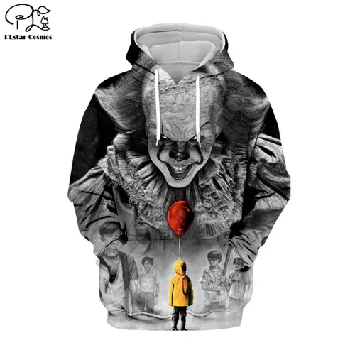 Hoodies Для мужчин и женщин фильм Стивен Кинг это 2 принт 3d Толстовка террор толстовка на молнии пальто унисекс Уличная Повседневная Спортивный костюм пуловер X7 - Цвет: Hoodies