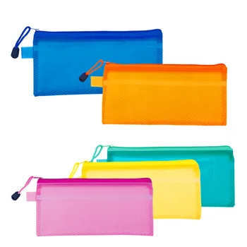 

12pcs A6 Portable Office Stationery Bag Mesh Zipper File Bag PVC Waterproof Pencil Bag Office School Supplies (Random Color)