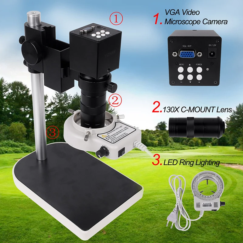 

Digital microscope electronic video microscope HD VGA Microscope Camera +130X C mount lens+ LED Ring Light + metal stand