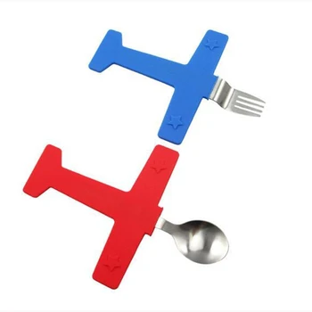 

Creative Plane Fork Spoon Cutlery Interesting Children Cutlery Portable Set Silicone Cutlery Set