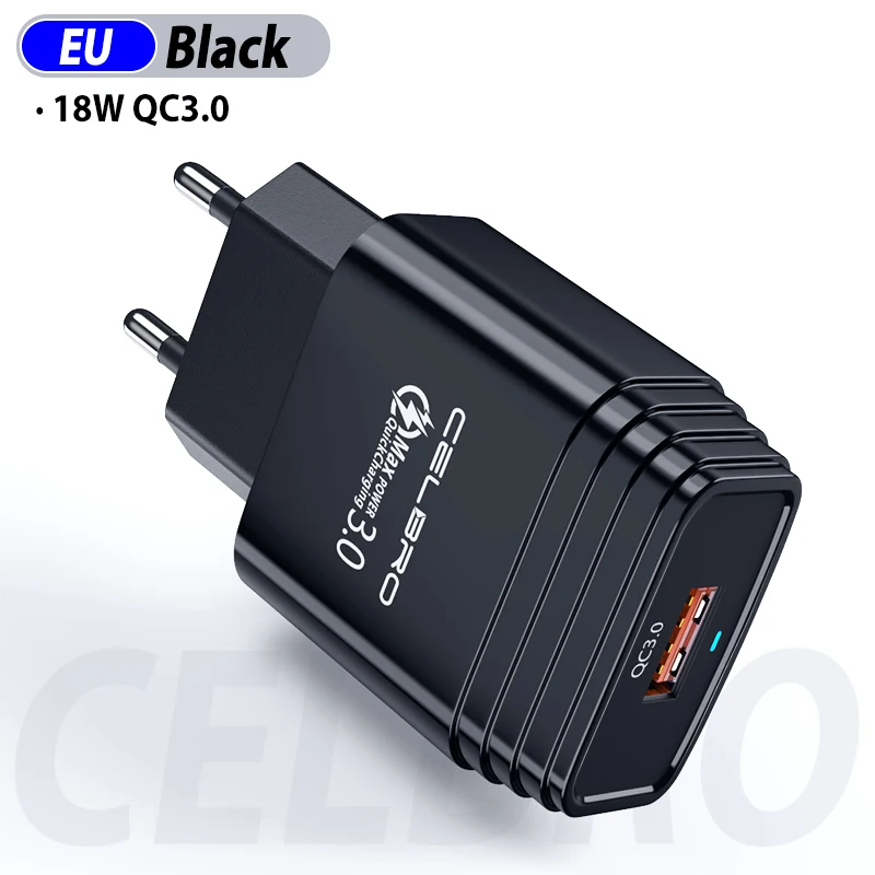 18 Вт портативное зарядное устройство Quick Charge 3,0 USB зарядное устройство для телефона светодиодный QC3.0 быстрое зарядное устройство для iPhone 11 Xiaomi samsung S10 - Тип штекера: EU Black