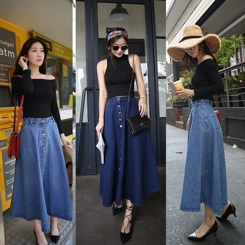 

Appealing Long Jeans Denim Flare Skirt