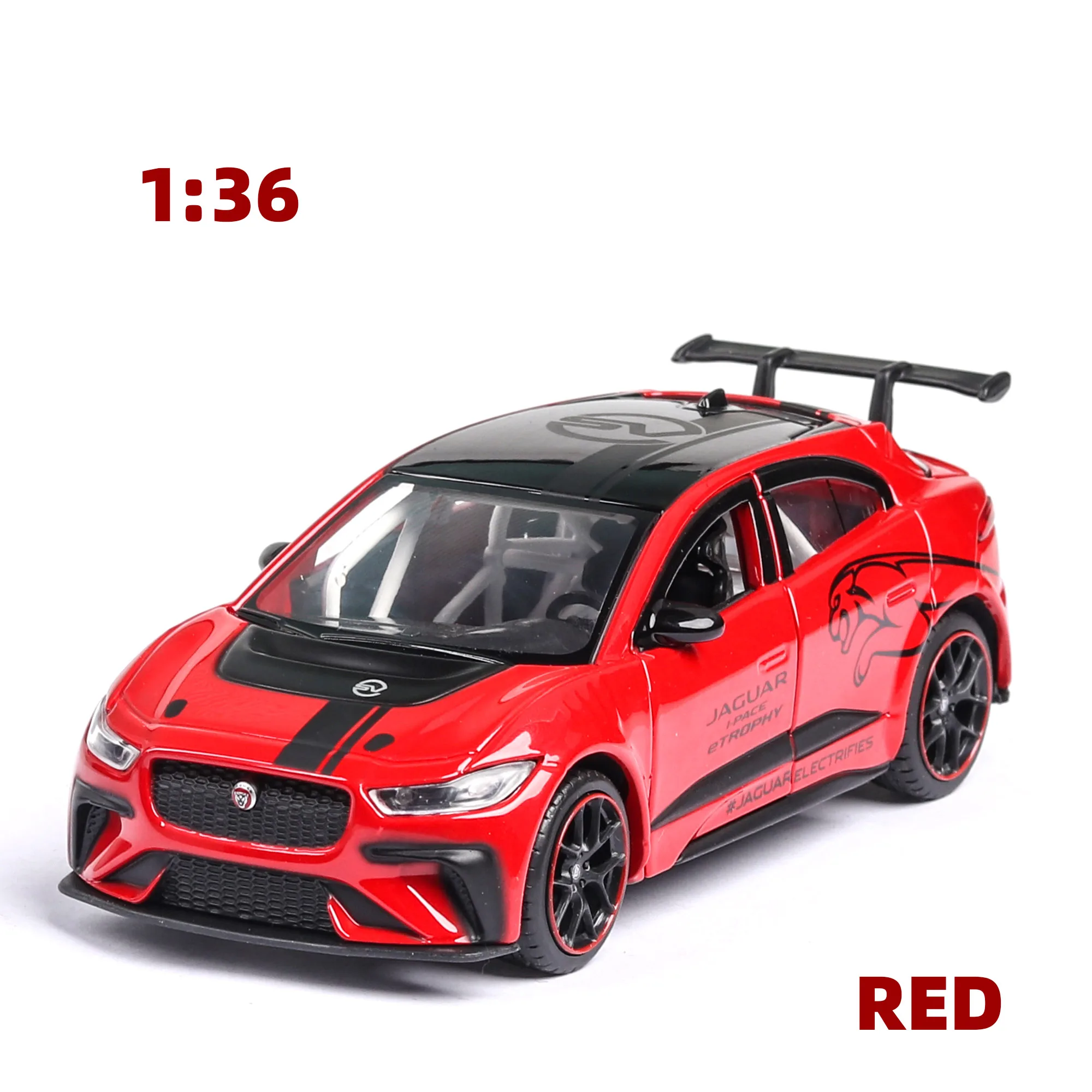 Red no box Новинка, 1:36, JAGUAR, I-PACE, литые под давлением, игрушечный автомобиль, оттягивающийся назад, Спортивная модель автомобиля, Супер гоночный подъемный хвост для детей, игрушечный автомобиль из сплава - Цвет: Red no box