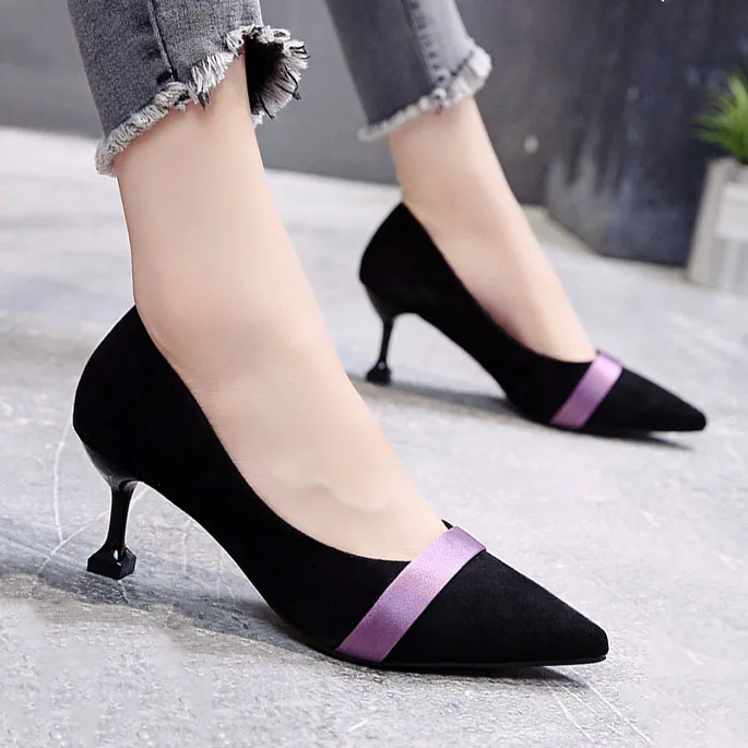 

High Heels Flock Pointed Toe Stiletto Heels Dress Pumps Shallow Slip-on High Heel Office Shoes Lady Wedding Party High Heels