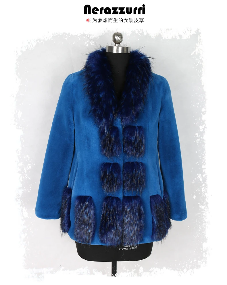 Nerazzurri зимнее синее пальто из искусственного меха с отделкой лисы обычный длинный рукав плюс размер теплая пушистая искусственная Меховая куртка 6xl 7xl шуба из искусственного меха кролика плюшевая кофта эко шуба