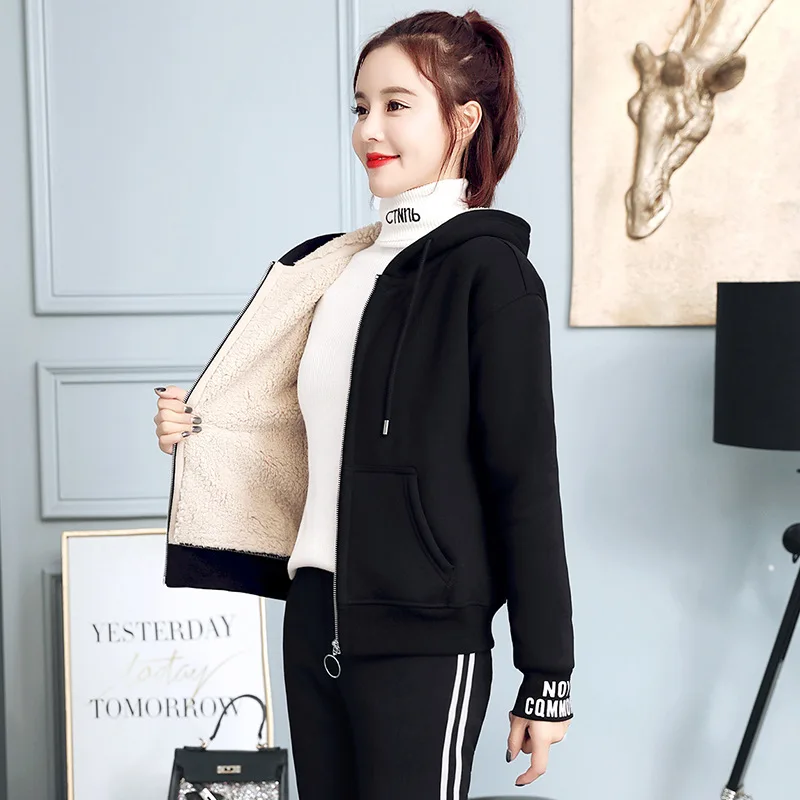 Women Sportswear Tracksuit Winter Thick Fleece warm Hoodie Jacket+pant Running Jogging Fitness Casual Workout Set Sport Suit