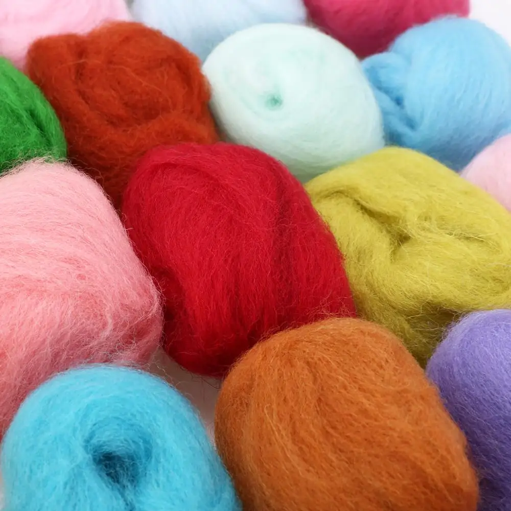 MIUSIE 50g/bag Merino Wool Tops Roving Dyed Spinning Felting Fibre For Needle Felting Wet DIY Fun Doll Needlework Raw Wool Felt