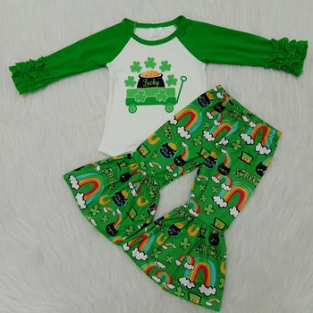 

boutique baby clothes long sleeve print top and pants outfit child clothing set St. Patrick's Day kids spring winter outfit