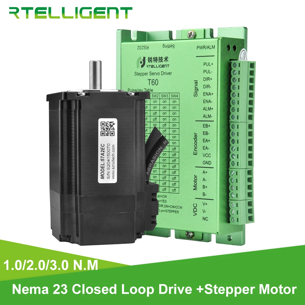 

Rtelligent 57mm Nema 23 Stepper Motor 1 2 3 N.M with Nema 23 24 Closed Loop Stepper Motor Driver Easy Servo Driver Encoder cable