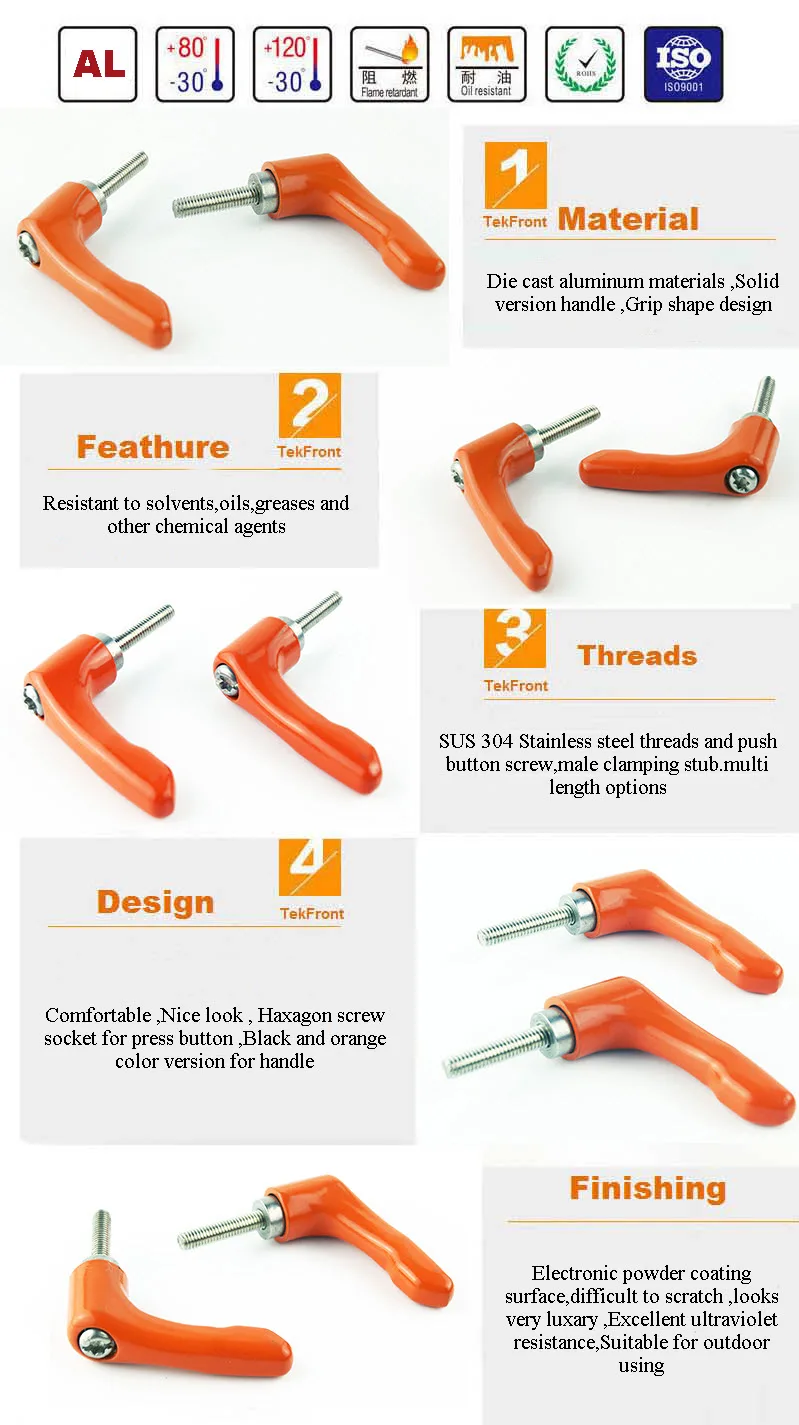 M5 нержавеющая сталь Твердая регулируемая ручка, зажимные рычаги Натяжные рычаги оранжевый цвет