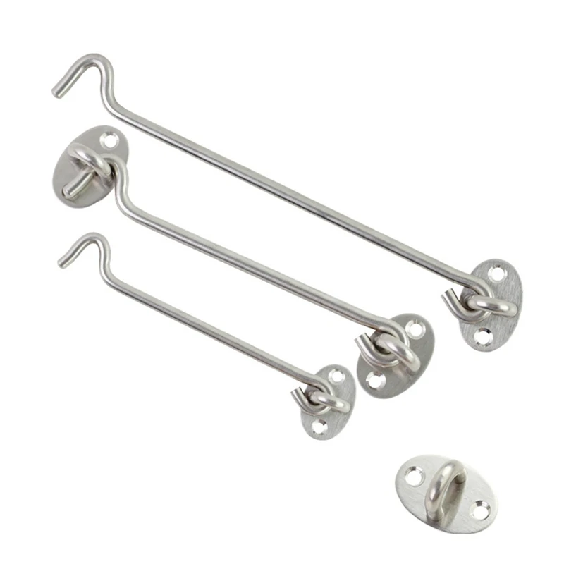

10/12/14 inches 1set Household Thicken Durable Stainless Steel Cabin Hook Eye Shed Gate Door Latch Silent Holder Silver