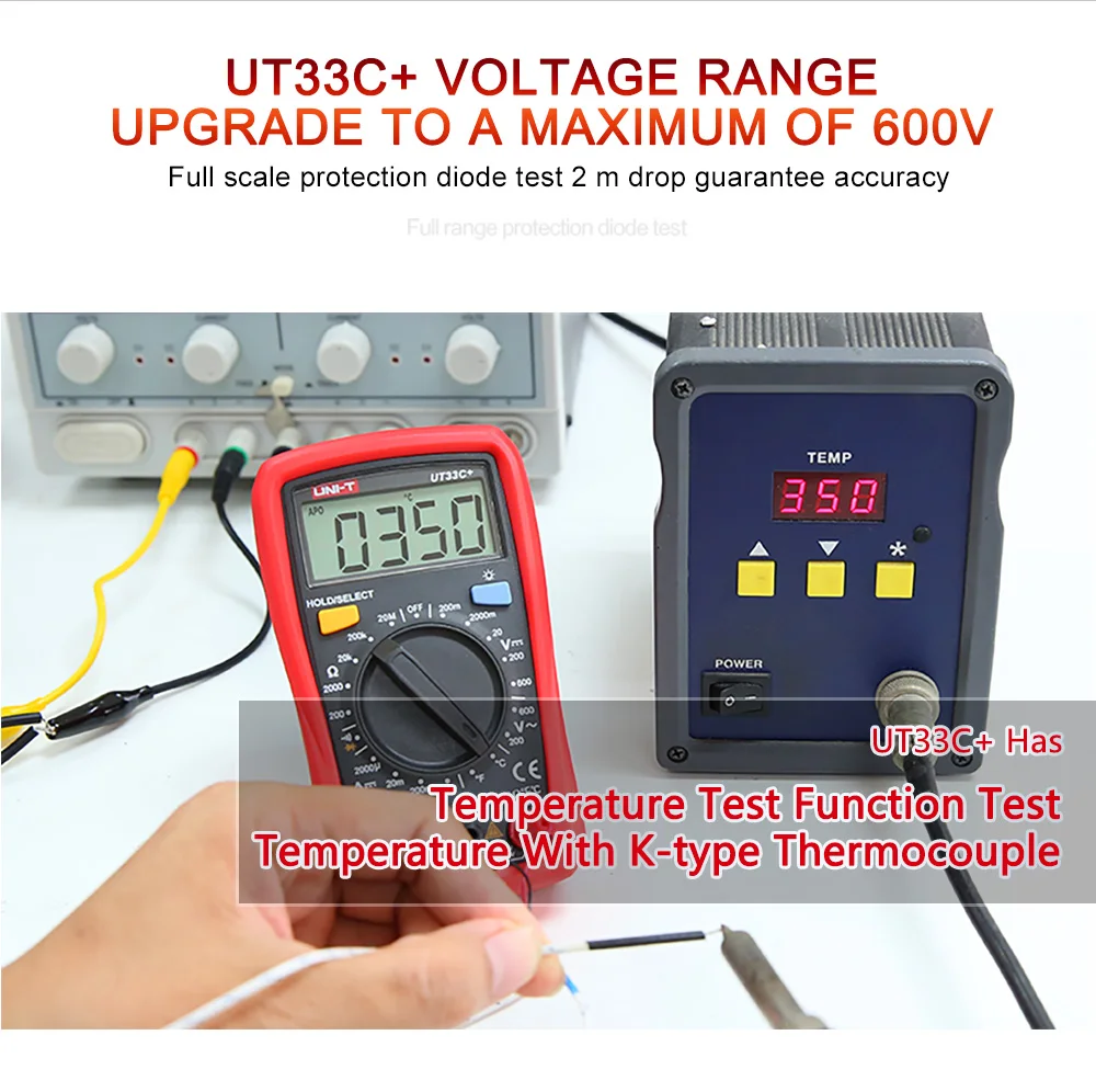 UT33D+ ручной мультиметр, мини цифровой мультиметр, вольтметр переменного тока и постоянного тока, амперметр, тест на сопротивление, испытание NCV, подсветка