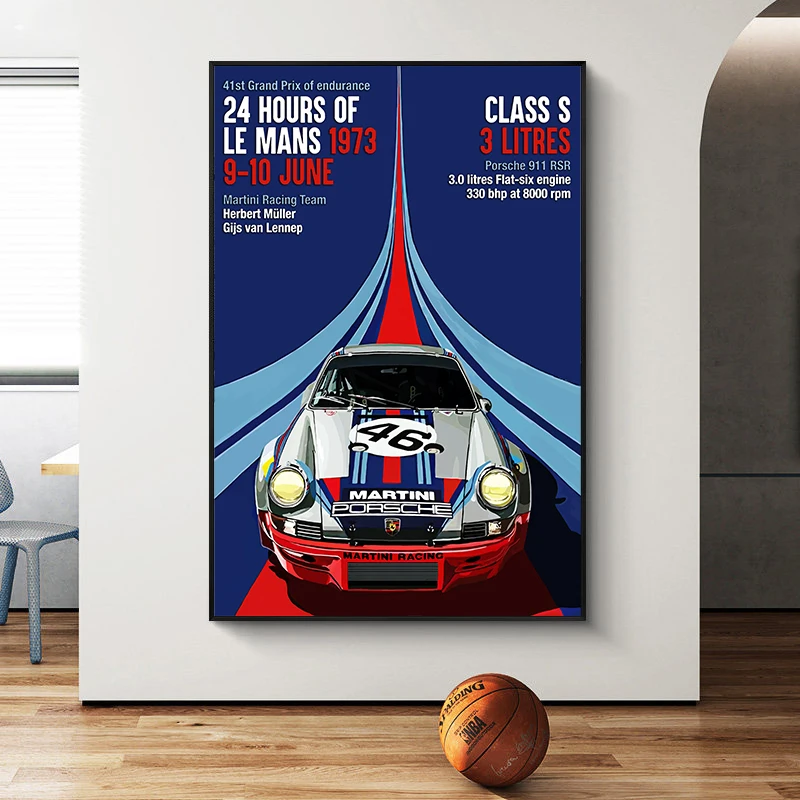 24 часа Le Mans 1973 на холсте Печать скандинавский плакат Настенная картина для