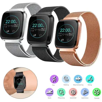 

Touch Screen Bluetooth Smart watch HR Heart Rate Sleep Monitor Smart Bracelet Stainless Steel Band Calls SMS Reminder