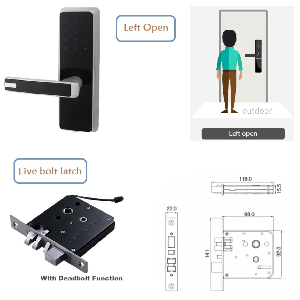 Option 3-Left Open Беспроводное приложение Smart Z-wave дверной замок, сенсорный экран PIN код MF карта и бесключевое дистанционное управление для квартиры или отеля - Цвет: Option 3-Left Open