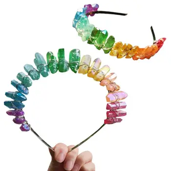 

Western European Princess Retro Tiara Rainbow Handmade Raw Crystal Hair Hoop