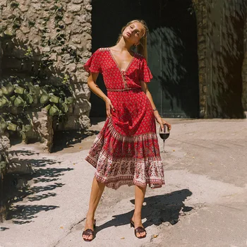 

Dresses For Beach Bathing Suit Cover Ups Swimsuit With Up Set Women's Beachwear New Bohemia Print Hem Design Neck Single