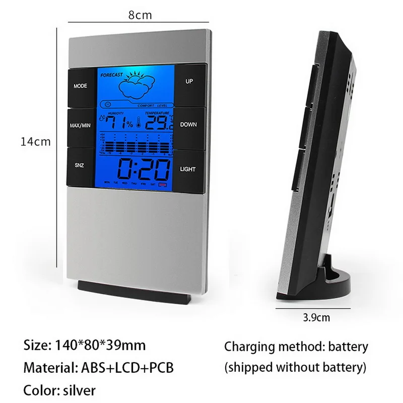 Электронный цифровой ЖК-термометр с фоновой подсветкой гигрометр Измеритель температуры и влажности Метеостанция домашние часы