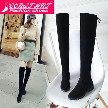 

CONSTANT Thigh High Boots Female Winter Boots Women Over The Knee Boots Flat Stretch Sexy Fashion Shoes 2019 Black Botas Mujer