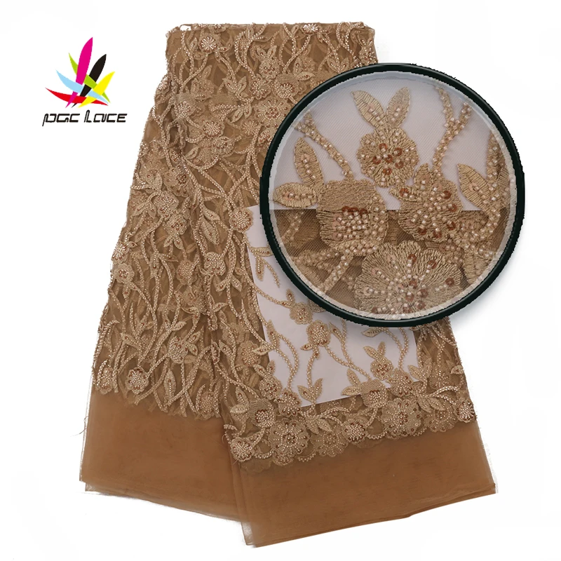 

2019 Latest Heavy Handmade Beaded Lace High Quality French Mesh African Beaded Lace Fabric With Sequines For Wedding AMY3090B