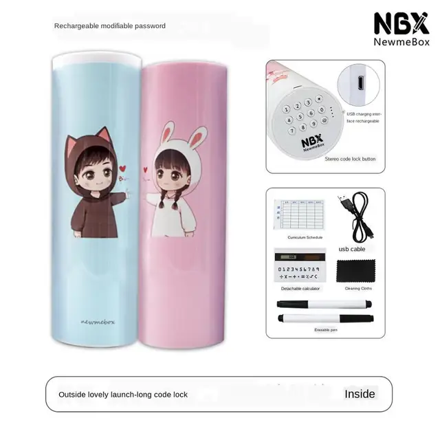Pencil Case Code Lock Pen Box NBX Password Pencil Case Large Capacity Stationery Box Multi-Function Cylindrical Pencil Box Style 5