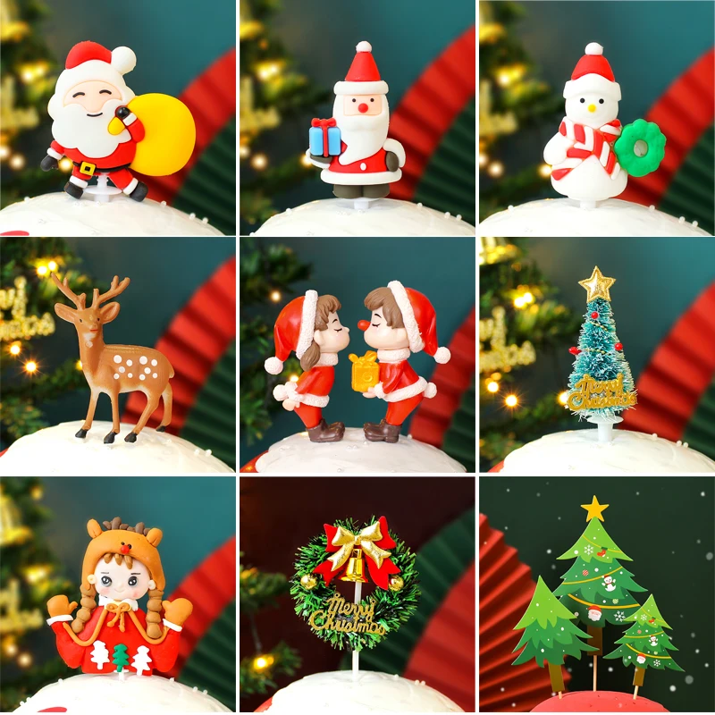 CAKE DECORATION ORNAMENT Christmas Theme Plug-in Snowman Gift Elk Santa Claus | Дом и сад