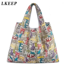 Foldable Handy Shopping Bag Reusable Cartoon Animal Tote Pouch Recycle Storage Handbags Home Storage Organization Bag Portable