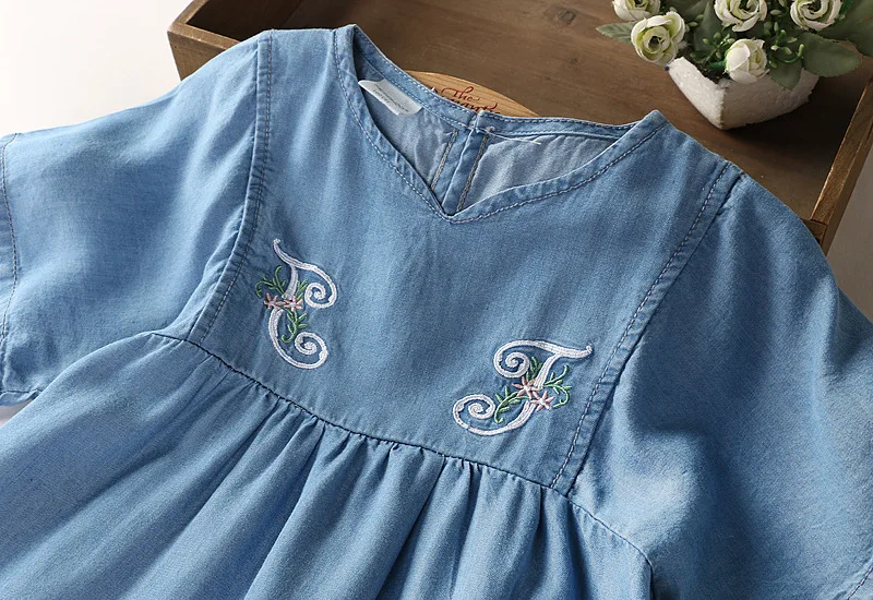 

2019 Summer Childrenswear Korean-style Western Style Girls Tencel Short-sleeved Denim Shirt Children Pure Cotton GIRL'S Shirt